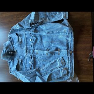 Bnwt blue b denim jacket with rhinestone fringes